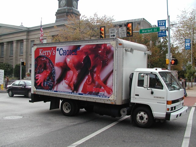 Truth Truck traveling down Market Street and circling Philadelphia.