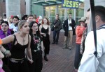 Jermey (right) preaching to the crowd.