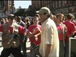 The Pink "Angels" blockade sidewalk to prevent Repent America from entering OutFest.