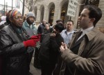 Michael Marcavage speaks to an angry lesbian following the dismissal of the charges.