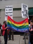 Homosexuals block Christians.