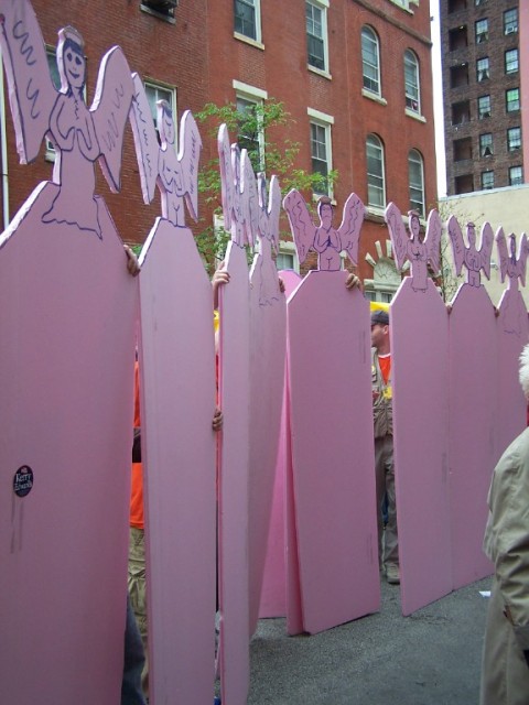 The "Pink Angels" make an appearance again this year by blocking the Christians.