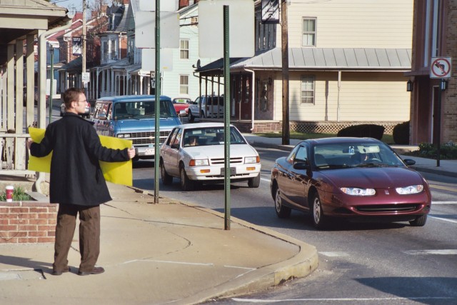 Nathan facing traffic