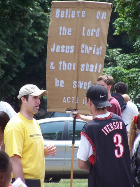 Michael Marcavage witnessing to Tim.